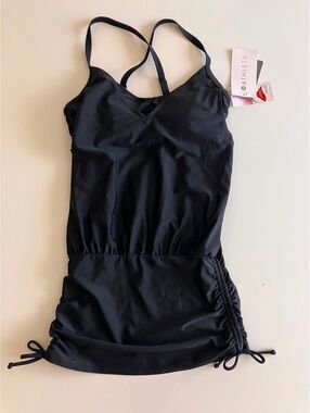 NWT Athleta Women's Black Side Scrunch Tankini Swim Top Size 34B/C